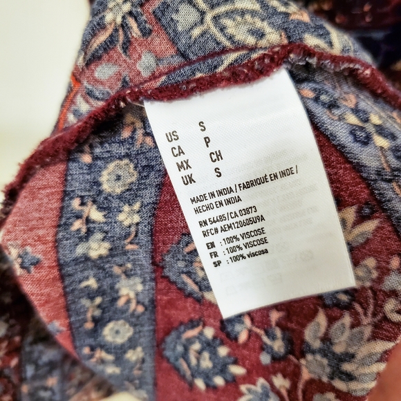 AEO Burgundy Boho Print Lace Up Back Romper - Picture 6 of 7